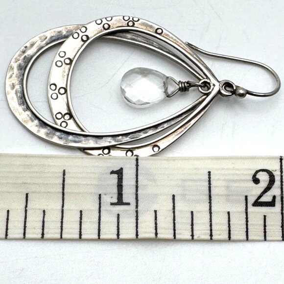 Silpada Sterling Silver Double Hoop Earrings Clear Crystal Dangle Etched Design - Picture 4 of 7